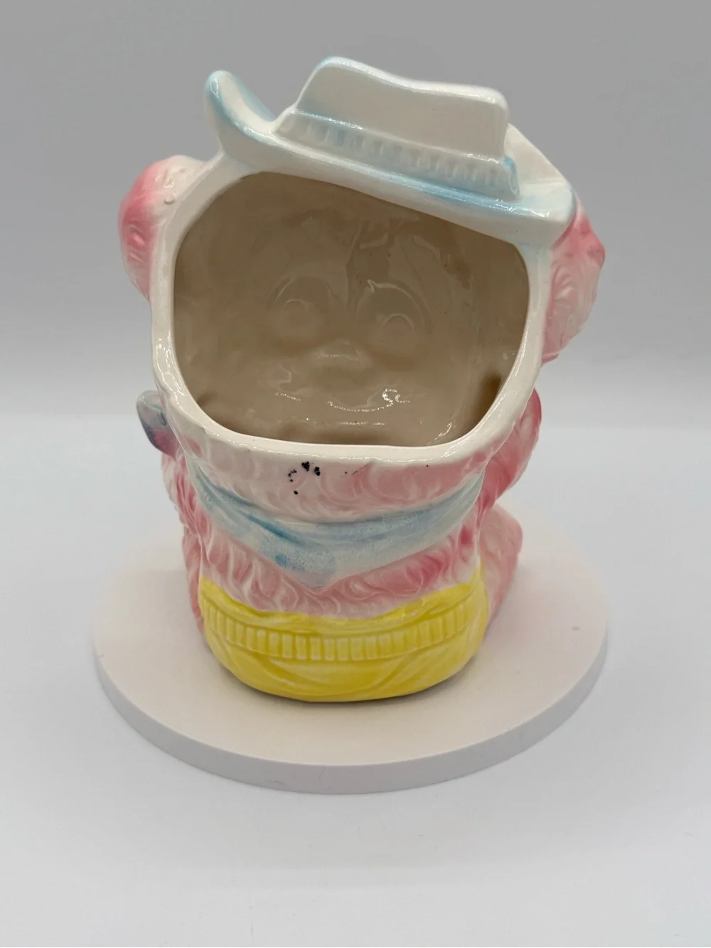 1950’s Vintage Ceramic Pink Bear Figurine Planter with Pastel Hat - Picture 2 of 7